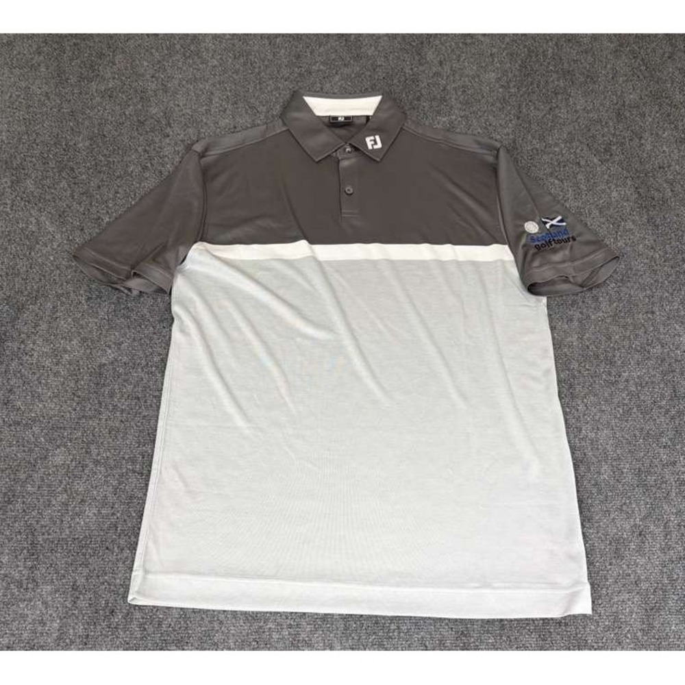 Men's Large FootJoy FJ Scotland Golf Tours S/S Performance Logo On Collar Gray